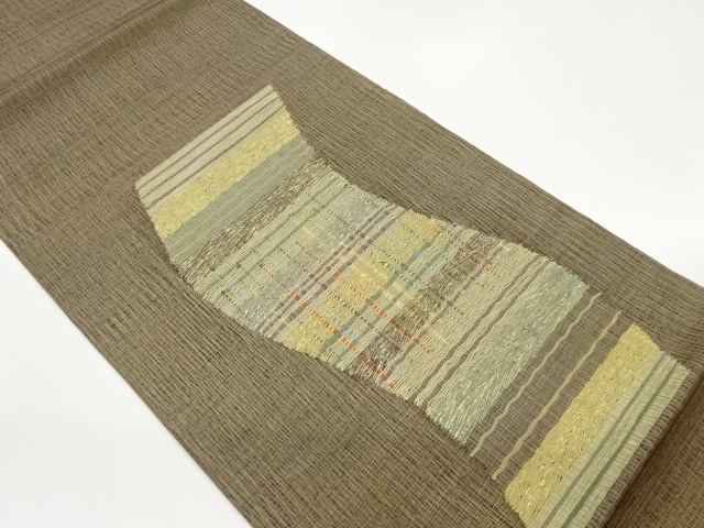 変わり織金通し短冊に縞・横段模様織出し袋帯